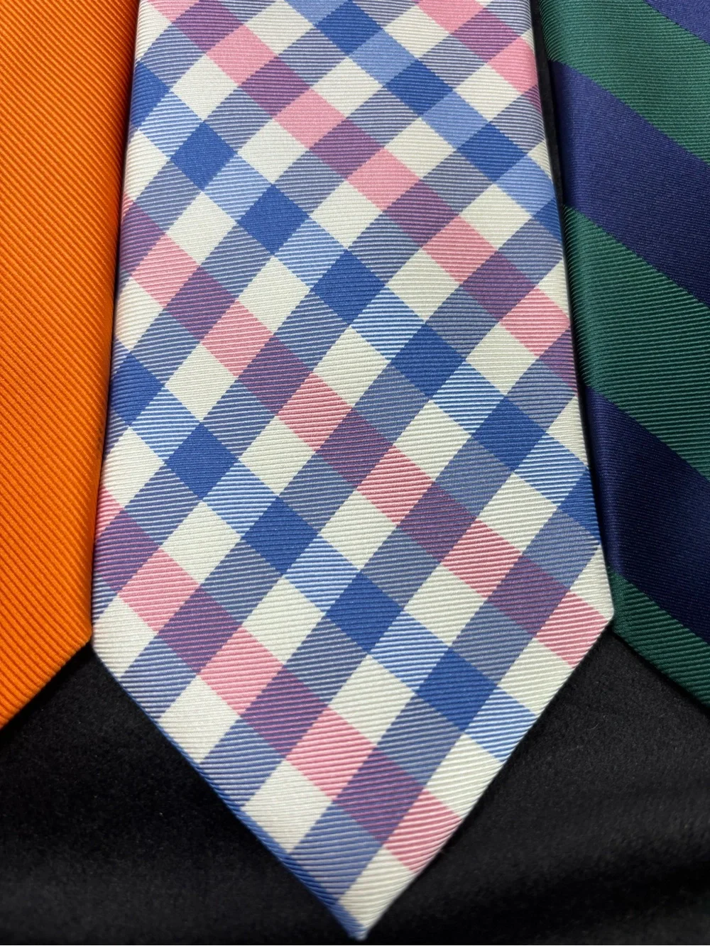 IZOD Men’s Necktie Lot of 3 – Orange, Plaid & Green/Navy Stripe Classic Ties